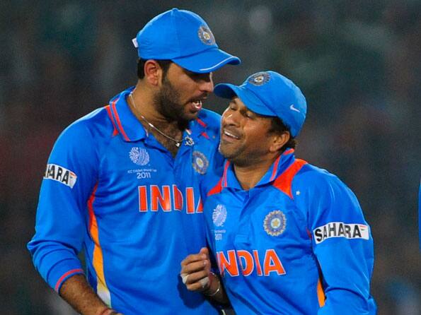 Image result for sachin and yuvraj happy