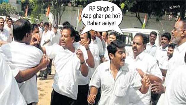 Celebrations outside RP Singh’s home after auditor questions CAG 2G report Celebrations outside RP Singh’s home after auditor questions CAG 2G report