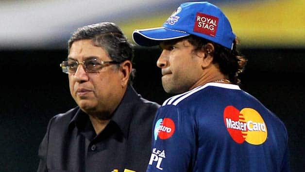 N Srinivasan (L) and Sachin Tendulkar N Srinivasan (L) and Sachin Tendulkar