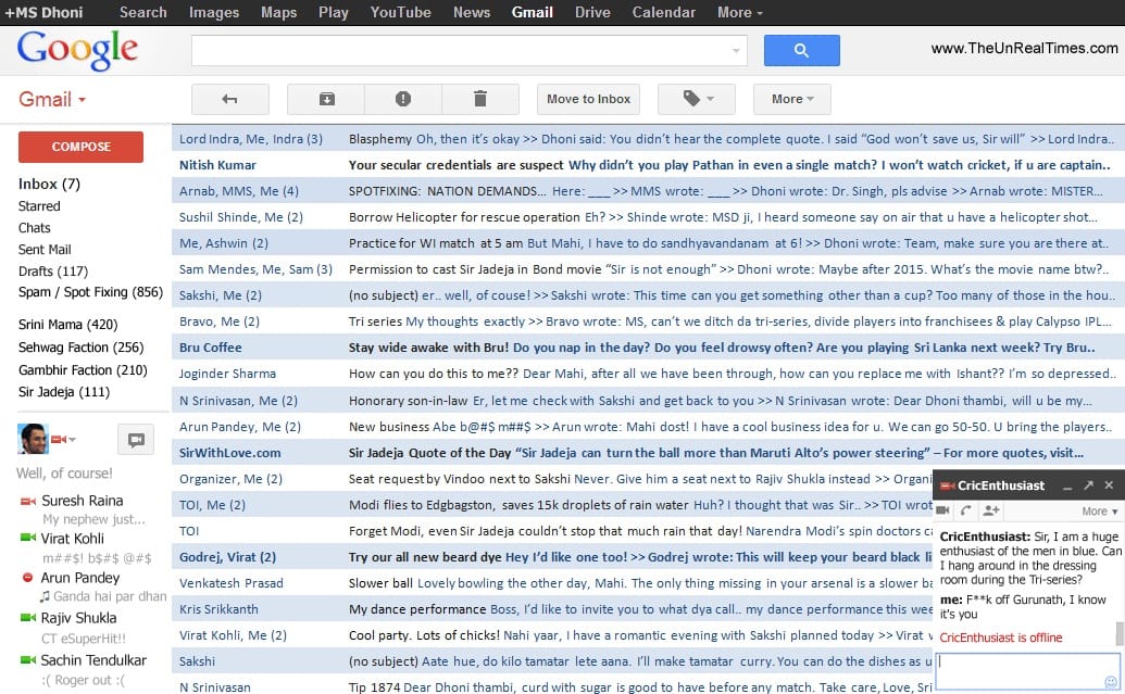 President Barack Obama authorises PRISM to release snapshot of MS Dhoni’s Gmail inbox! President Barack Obama authorises PRISM to release snapshot of MS Dhoni’s Gmail inbox!